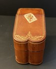 Vintage Italian Leather Playing Card Case Decorative Gold Outline Holds 2 Decks