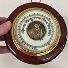 Vtg Western Germany Ship Salvage Barometer 5    Wood Brass Round Hanging Antique