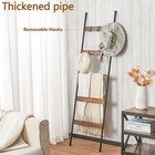 Blanket Ladder 5 Tier Towel Rack W hooks Wall-leaning Scarf Storage Ladder Decor