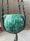 Vintage Plant Hanger Turquoise Ceramic Beaded Macrame Kitschy 80s Crazing Green