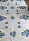 Vintage Retro Tablecloth Blue Roses Floral Cotton Tablecloth Grandma Core