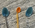 6 Vintage Swizzle Sticks Spoon Tips Hand Blown Glass Drink Mixing Stir Stick