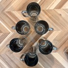 Vintage Silver Metallic Mirror Finish Glass Beer Mugs Set Of 6 Handled Steins