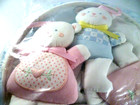 House Of Hatten Baby Crib Nursery Hanging Mobile Fabric Pink Blue Bunny Rabbit