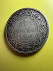 1882 H Newfoundland Canada Canadian Queen Victoria 50 Fifty Cents Silver Coin