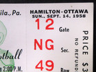 1958 Hamilton V Ottawa Cfl Football Game At Philadelphia Full Ticket Unused