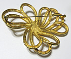 Vtg 3  Unusual Big Open Work Abstract Flower Brooch Pin Brushed Gold Tone Metal
