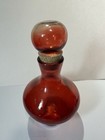 Vintage Red Glass Genie Bottle Decanter With Cork And Glass Stopper