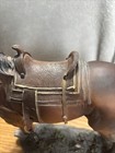 Dark Chestnut Resin Stallion Horse Statue Distressed Saddle Excellent Detail d1 