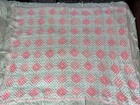 Crochet Afghan Blanket Granny Squares Sofa Throw Pink   White Blanket 60 X 48