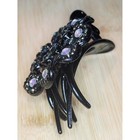 Vintage Rhinestone Hair Claw Clip Black Lucite Floral Hair Clip Blue Ab