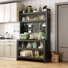 Kitchen Bakers Rack Microwave Oven Stand Storage Cart Workstation Shelf Hooks
