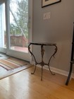 1900s Antique Wrought Iron Marble Top Coffee Table With Golden Leaves Accent  Lo