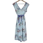 Miss Elaine Sblue Floral Empire Nylon Night Gown Lingerie Chemise Size 34 Vtg