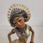 Wood Carved Balinese Hindu Indonesian Goddess Fan Dancer Figurine 9 