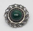 Vintage Handmade Sterling Silver Filigree Eilat Stone Round Pendant Brooch