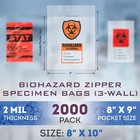 2000 Specimen Bags Biohazard Transport Zip 3 Wall 8x10 2 Mil W  Attached Pouch