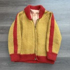 Vintage 50s 60s Mary Maxim Motorcycle Cowichan Lined Sweater Mustard Red Rare