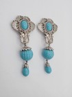 Estate Signed Barrera For Avon Lucite Clip On Earrings Huge Faux Turquoise