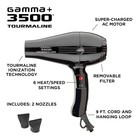 Gamma  3500 Power Tourmaline Ionic Hair Dryer Black - Factory Refurbished