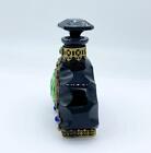 Vintage Black Czech Glass Jeweled   Gold Filigree Perfume Bottle  Marked Czech