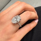 8ct Oval Cut Real Moissanite 14k White Gold Plated Hidden Halo Engagement Ring
