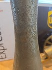 Vintage India Brass Pedestal Vase Floral Etched 12  Tall Nice Patina