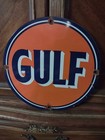 Vintage Gulf Oil Porcelain Metal Sign Gas Service Station Petroliana Advertising