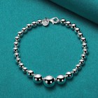 925 Sterling Silver Smooth Bead Ball Chain Bracelet 7 5   Long Lobster Closure
