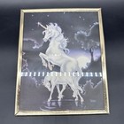 Vintage Unicorn Picture 1980s Wall Hanging Gold Frame Mystical Beast Fantasy