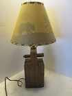 Folk Art Reclaimed Handcrafted Wood Barn Beam Table Lamp Peg Bear W  Shade 14  T
