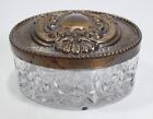Vintage Silver Cover Cut Crystal Oval Large Vanity Covered Jar Powder Box
