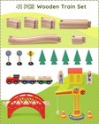 Wooden Train Set For Toddler  41pcs Wood Train Track W crane Fits Brio  Thomas