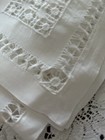 Lovely Antique Hand Drawnwork Pulled Thread White Linen Tablecloth 32 X 33