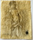 Antique Male Nude Figure Drawing     Charcoal On Aged Paper     Signed Maillol