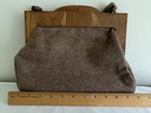Vintage 60s 70s Bermuda Wood Frame Bag Herringbone Tweed Soft Handle Coin Purse