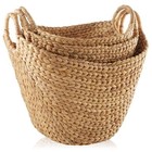 Brown Natural 20 In x18 In  Wicker Hyacinth Decorative Baskets Boat Set Of 3