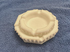 Milk Glass Hobnail Ashtrays Two White Octagon Vintage Mid Century Modern