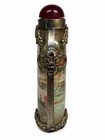 Vintage Chinese Inside Painted Glass Snuff Bottle Metal Mounts Red Stopper