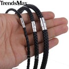 4 6 8mm 14 -24  Black Braided Leather Cord Necklace Choker Steel Magnetic Clasp