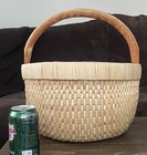 Asian Wood Handle Willow Woven Wicker Basket