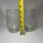 Vintage Set Of 2 Libbey Glasses Frosted Winter Scene Pine Trees Snow Gold Rims