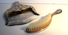 Very Old Vintage Japan Silver Feligree Raised Design Dustpan   Broom Brush