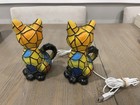Pair Of Stained Glass Cat Night Light - 3d Resin Animal Table Lamps Tested Works