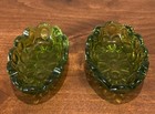 Lot Of 2 Vtg Le Smith Green Moon   Stars Glass Ashtray Trinket Vanity Dish Bowls