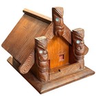Vintage New Zealand Maori Carved Wood Wharenui House Cigarette Box Tiki Paua