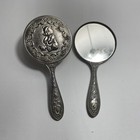 Vintage Silverplate Teddy Bear Vanity Mirror And Brush Set
