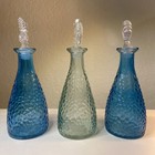 3 Decorative Hammered Colored Glass Bottles With Stoppers Green Blue Beach 7 5   