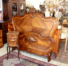 French Antique Carved Walnut Louis Xv Queen Size Bed   Nightstand