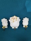 Vtg 3pc Wall Lavabo Fount scone Set Brass Spigot candle Cups White Ceramic Glaze